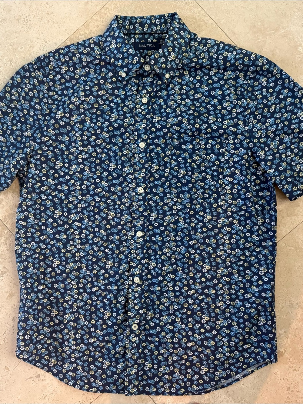 Nautica Blue Floral Short-Sleeve Button-Down Shirt